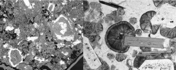 Fig. 3-8: A: Textura rapaquivi. B: Textura esferulítica.