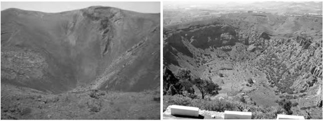 Fig. 4-15. Cráter volcánico y caldera volcánica respectivamente.