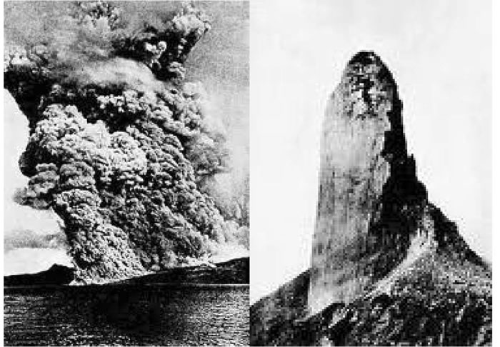 Fig. 4-7. Flujo piroclástico histórico y tapón solidificado de lava en el Monte Peleé (La Martinica).