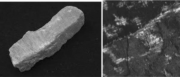 Fig. 6-10. A: Desarrollo de feldespato potsico en plagioclasa (antipertita). B: Desarrollo de albita en microclino (pertita).