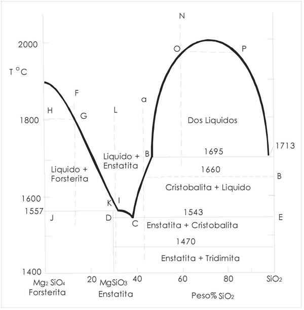 Fig. 6-8. Sistema Forsterita-slice a 0,1 MPa.