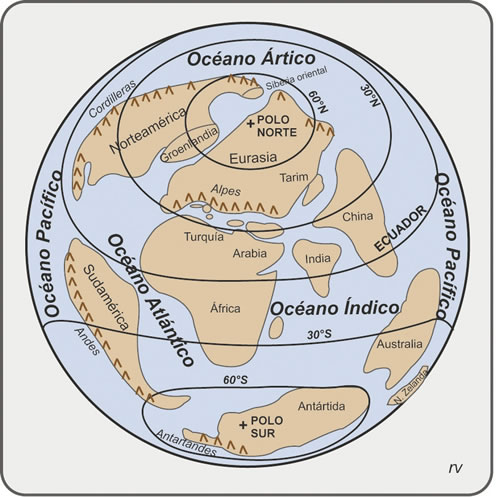 Figura 7.6. Paleogeografía del Cenozoico. Modificado de Burchfiel et al., 1982.