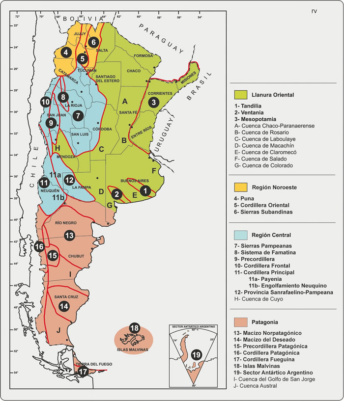 Figura 9.4. Mapa de Provincias Geológicas del territorio argentino.